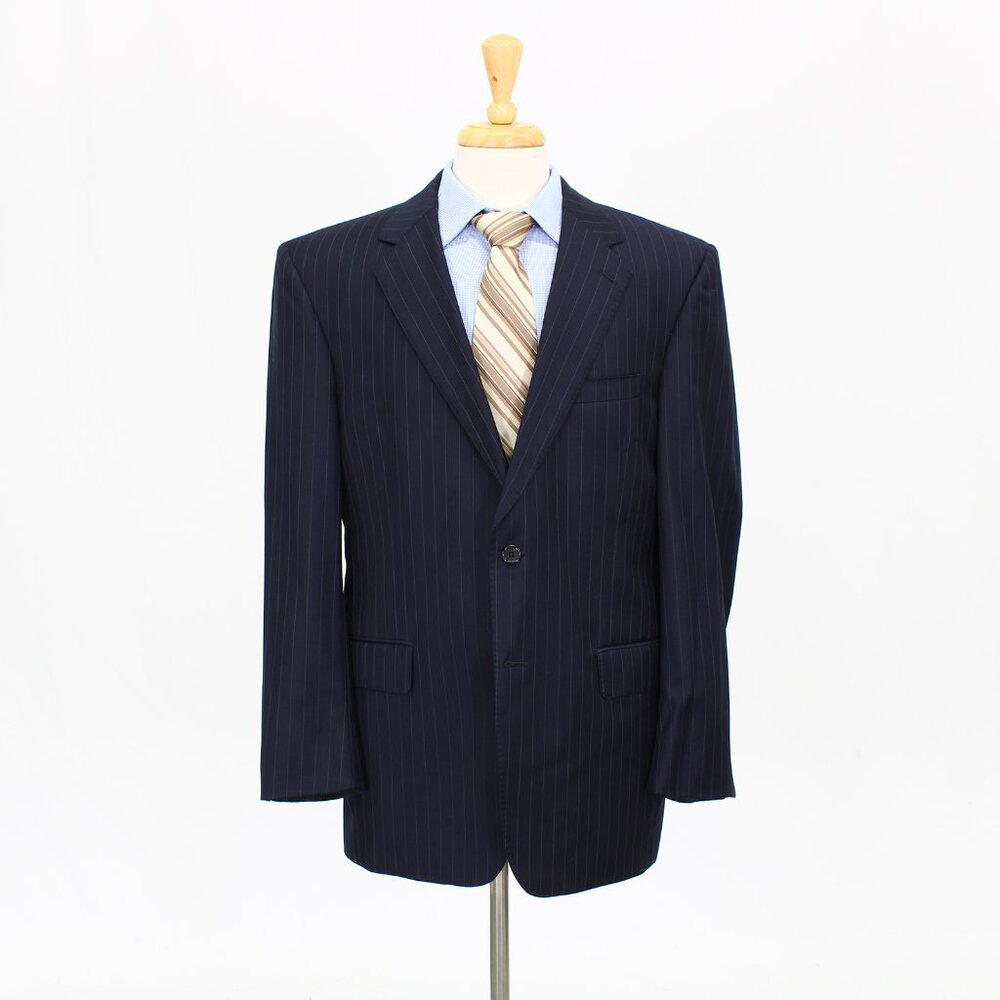 Jos. A. Bank 42R 36x31 Navy Striped Wool 2-Button Full Suit R437 - Picture 6 of 15